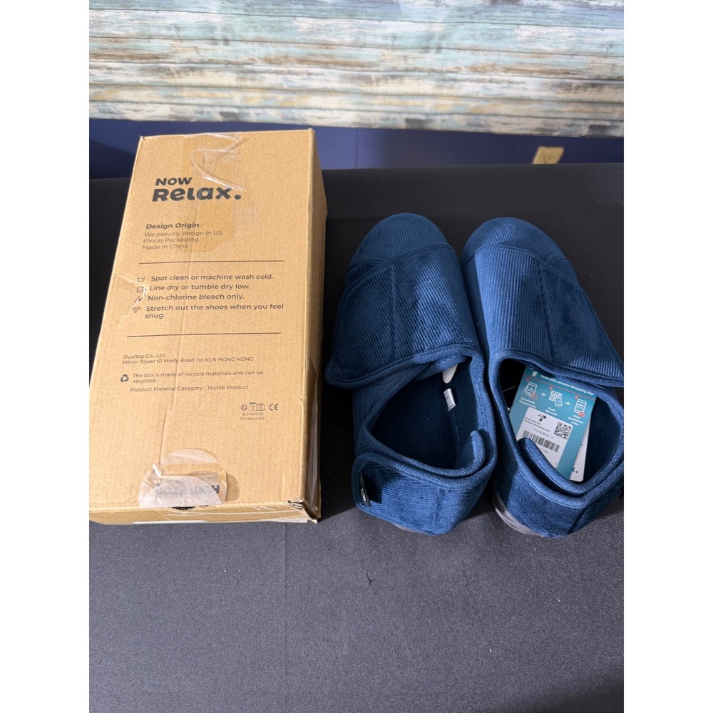 HomeTop Slippers 12 Navy Blue New Adjustable Memory Foam Wide Diabetic Shoes